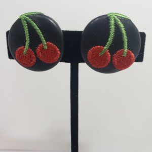 SALE PRICED!!>>VINTAGE EMBROIDERED CHERRY  POST EARRINGS